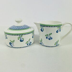 Villeroy & Boch Provence Creamer & Lidded Sugar Bowl Weave Fruit Print